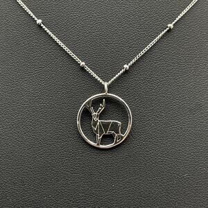 Sterling Silver 925 Round Deer Pendant Ball Station Chain Necklace 16-18"